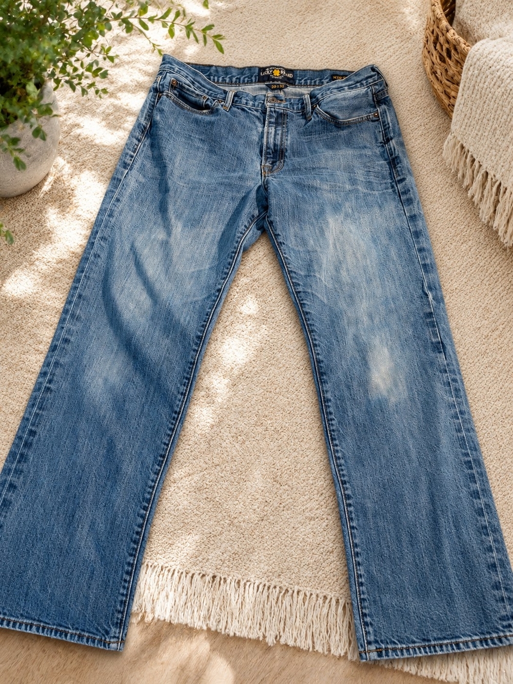 Lucky Brand 361 Vintage Straight Jeans Men's 36x32 Medium Wash Distressed Faded